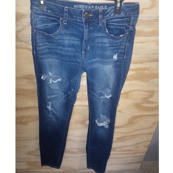 Women's American Eagle Jeggings 8 Dark Wash Distressed - Picture 1 of 4